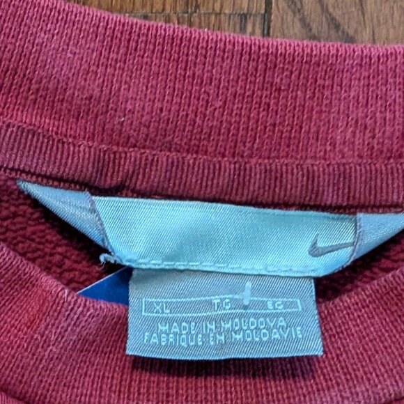 Y2K Grey Tag Nike Mini Swoosh Maroon Crewneck - Size XL - Picture 2 of 3